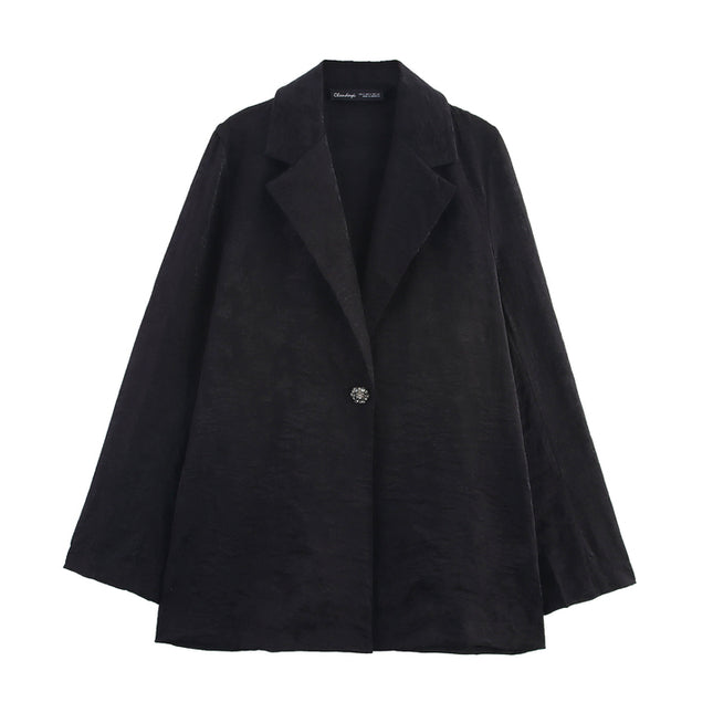 Single Button Long Sleeve Notched Collar Black Color Casual Fashion blazer Jacket for Women