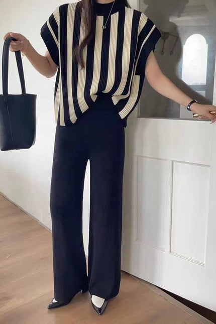 Knitted Fashion Set Women's Top Casual Wide Leg Pants Two Piece Set