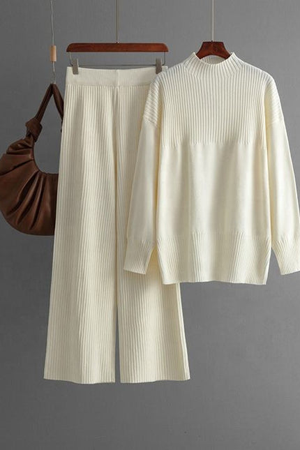 High-grade Casual Two-piece Knit Fashion Set Women's Autumn Winter Long Sleeve Sweater + High Waist Slimming Slacks
