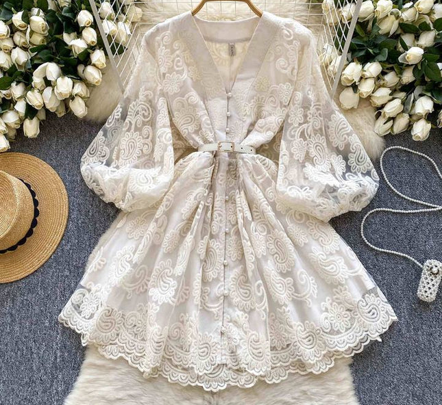 Retro Women Fashion Long Sleeve Single Breasted Mini Dress