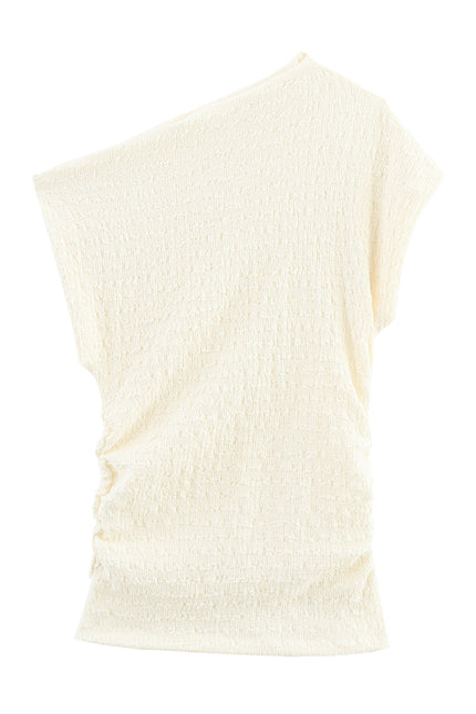 Asymmetrical Design Sleeveless Blouse Tops Beige Color Long Pants Casual Fashion Women 2 Piece Set