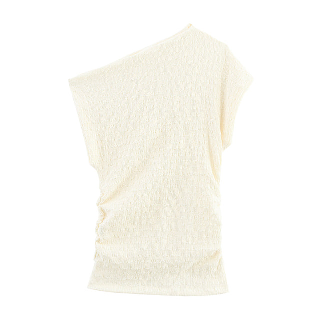 Asymmetrical Design Sleeveless Blouse Tops Beige Color Long Pants Casual Fashion Women 2 Piece Set