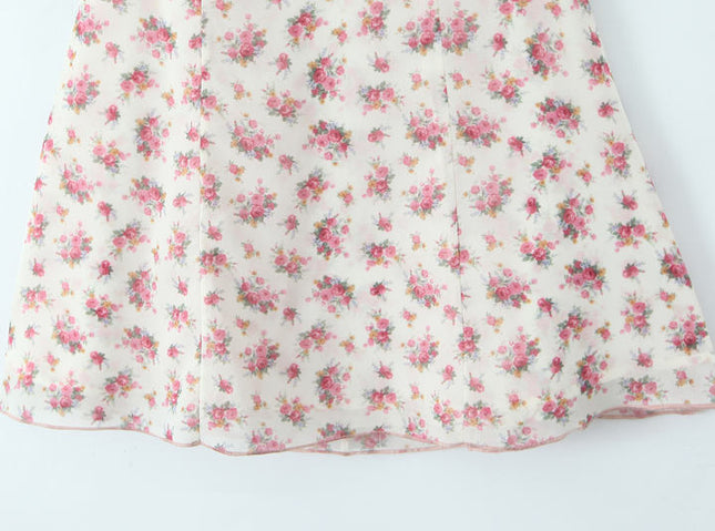 Floral Print pink White Color Front Bow Tie Casual Fashion Mini slip Dress for Ladies