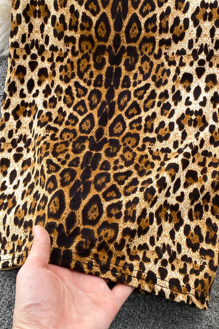 Sexy Leopard Print Standing Neck Women's Long Sleeve Tight Stretch Bodycon Long Dresses