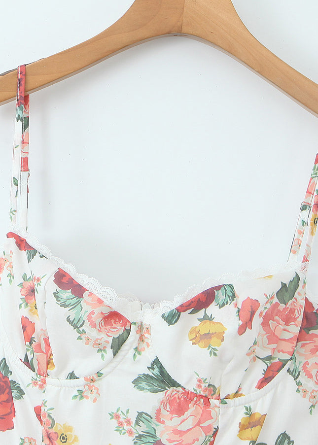 Floral Print Spaghetti Strap Multi Color Casual Fashion Cotton Ladies Mini slip Dress