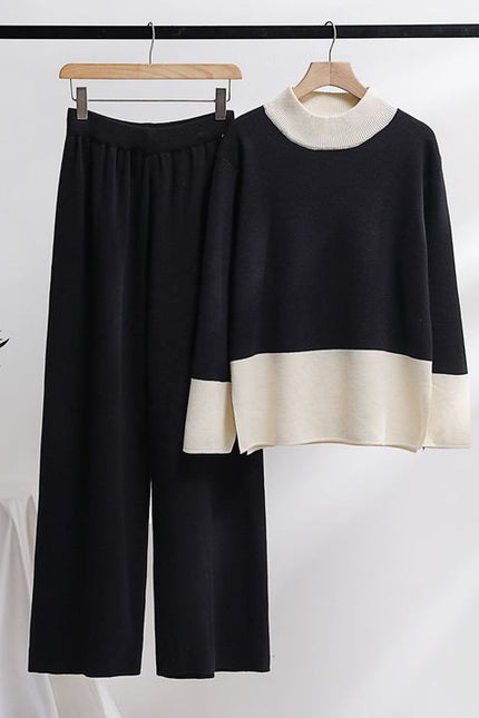 Women Autumn Wear New Korean Version of Loose Thick Fashion Knitting Wide-Leg Pants Sweater Two-Piece Set