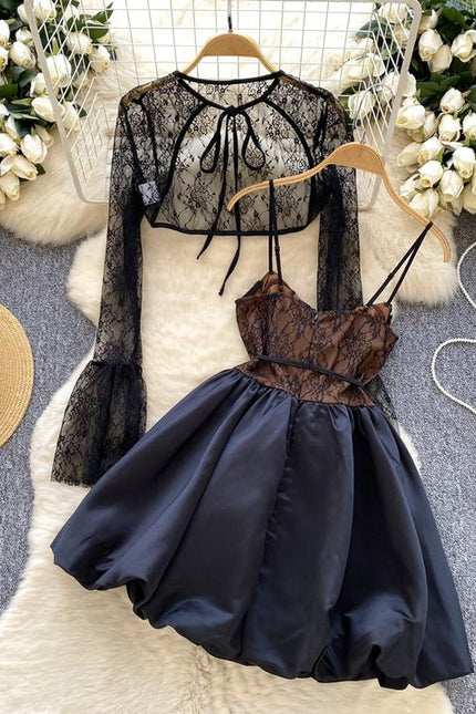 New Arrival Temperament Long Sleeve Slim Fit Sexy Lace Strap Dress for Women