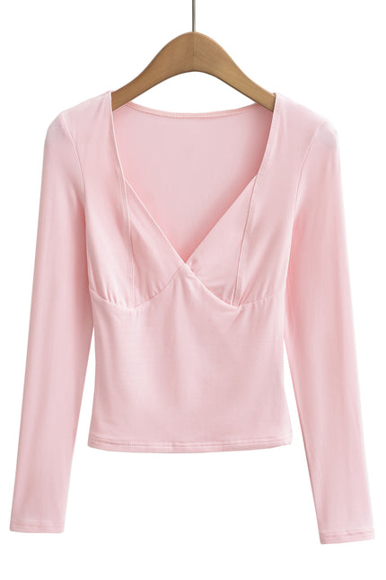 4 Colorway square Collar Long Sleeve Solid Color Casual Fashion Women t Shirt