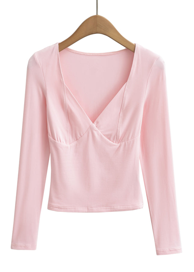 4 Colorway square Collar Long Sleeve Solid Color Casual Fashion Women t Shirt