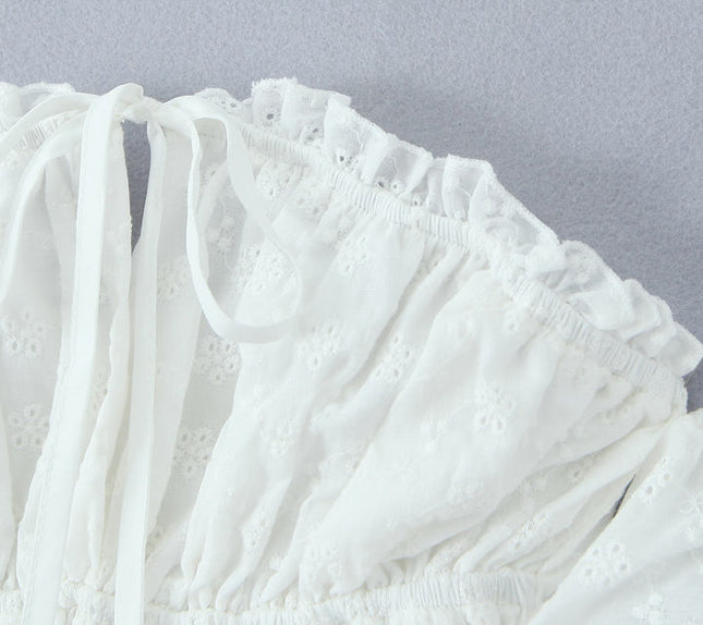 White Color Slash Neck Front Lace up Hot Sale Casual Fashion Cotton Crop Blouse Tops for Women
