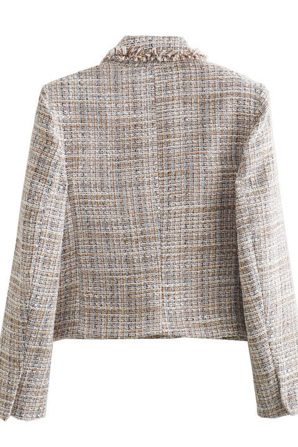 3 Colorway Notched Collar Long Sleeve Double Breasted Casual Fashion Tweed Jacket blazer for Women
