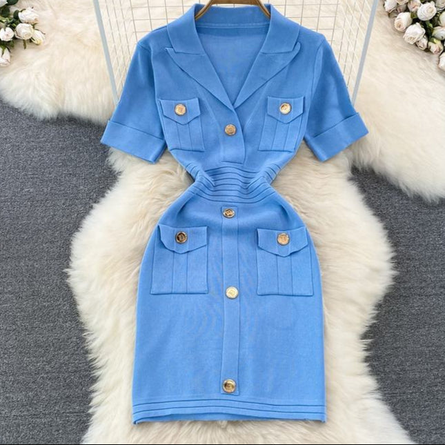 French Temperament Knitted Dress Fall New Stretchy Slim Bodycon Dress