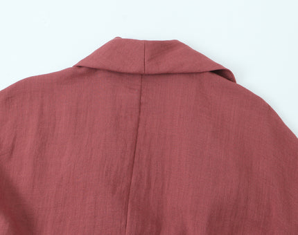 Notched Collar Red Color Long Sleeve Sashes Casual Fashion Kimono Jacket for Women