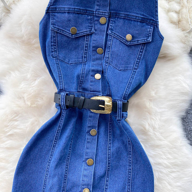Vestido de denim feminino, sensual vestido casual elegante, de alça única, para mulheres, lace up, controlado na cintura, moda de emagrecimento