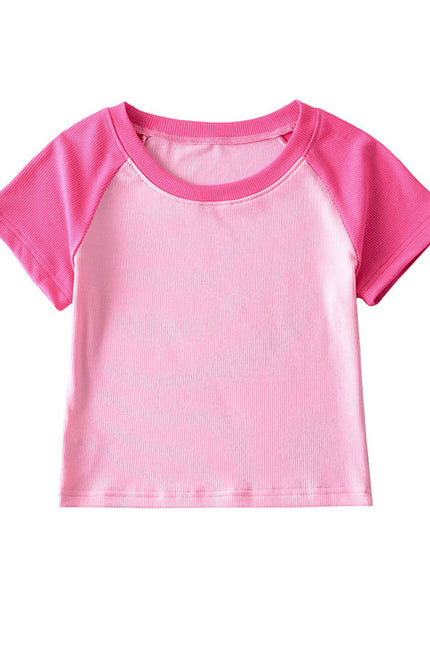 4 Colorway High Quality Short Sleeve Crew Neck Solid Color Casual Crop t Shirt for Women