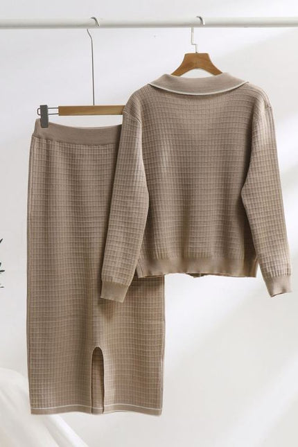 Fashion Clothing Sets Autumn Winter 2 Piece Set Lady Knitted Tops+Knitted Skirt Suit