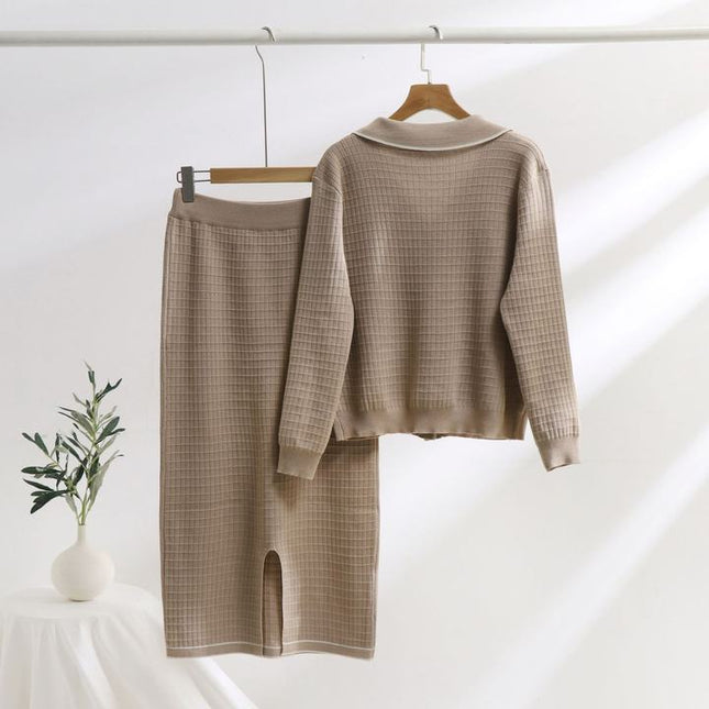 Fashion Clothing Sets Autumn Winter 2 Piece Set Lady Knitted Tops+Knitted Skirt Suit