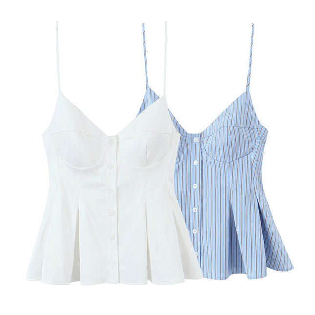 2 Colorway Spaghetti Strap Buttons up Casual Fashion Women's tank Tops