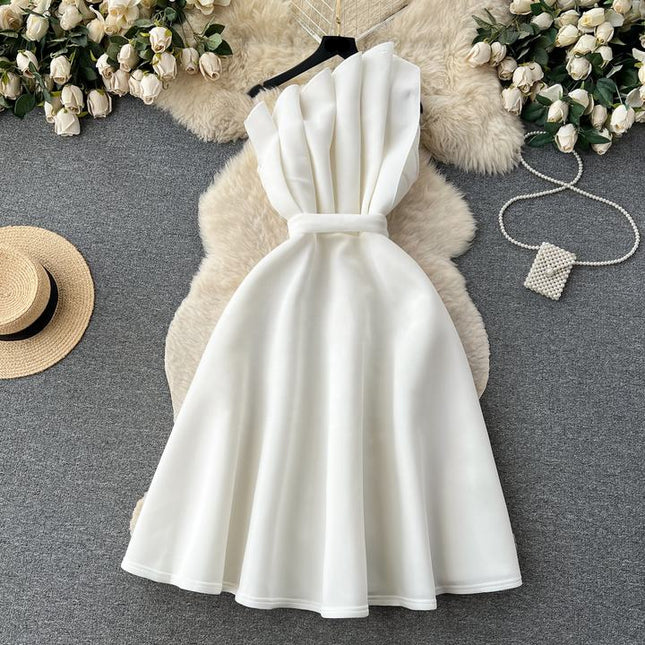 Wholesale Summer Temperament Backless Oblique Neck Single Shoulder Slim Slim Sleeveless Air Layer A-line Dress