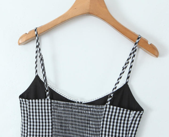 2 Colorway Spaghetti Strap Plaid Pattern Buttons up Casual Fashion Cotton Mini slip Dress for Women