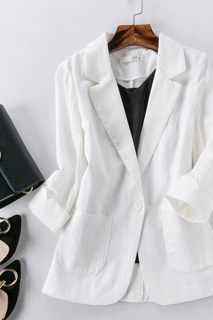 New Arrival Single Button Plus Size Casual Blazers Ladies Cotton Linen Women