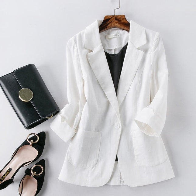 New Arrival Single Button Plus Size Casual Blazers Ladies Cotton Linen Women