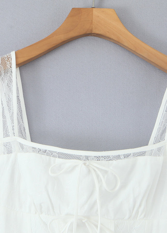 Shoulder Strap White Color Lace up Hot Sale Casual Fashion Summer Cotton Dress slip Dress for Women