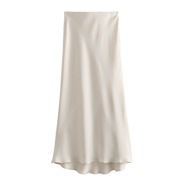 23 Colorway Solid Color Elastic Waist Silky Casual Fashion Satin Long Skirts for Women