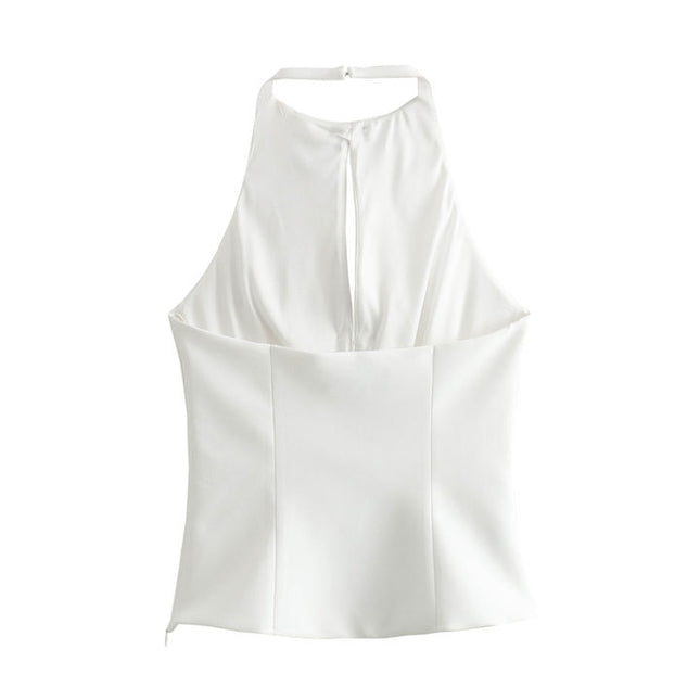 2 Colorway Solid Color Bow Tie With Beading Back Hollow Out Casual Fashion Women's tank Top