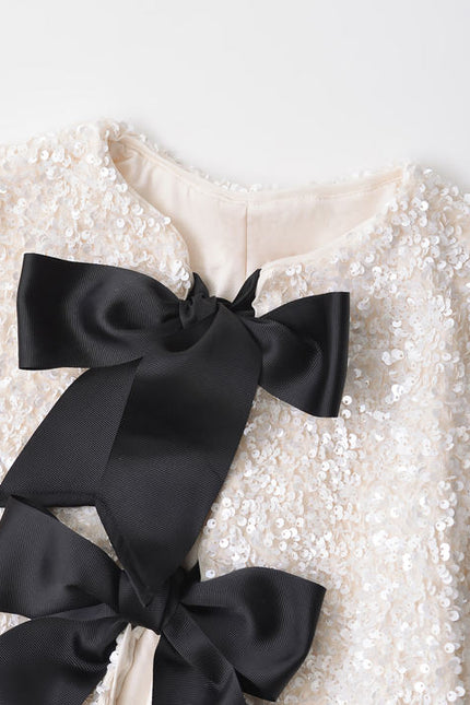 2 Colorway Solid Color Front Bow Tie Crew Neck Long Sleeve Sequin Casual Fashion Women's Jacket