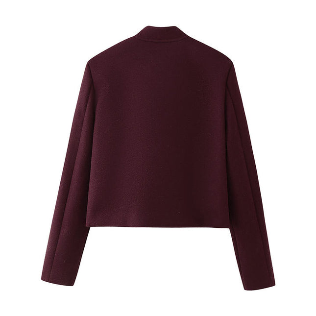 Stand Color Long Sleeve Single Breasted Front Pockets Casual Fashion Jacket for Women