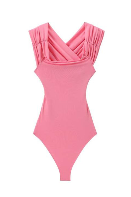 3 Colorway Solid Color v Neck Sleeveless Pleated Casual Fashion Women's One Piece Jumpsuit