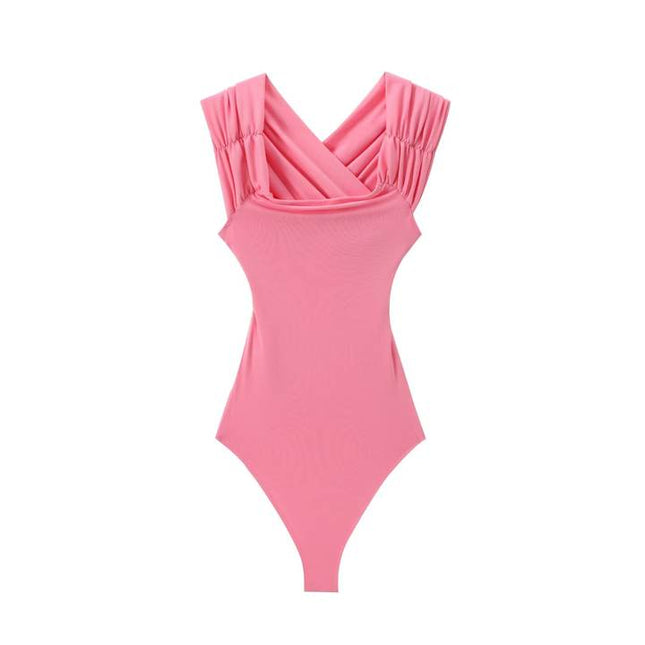 3 Colorway Solid Color v Neck Sleeveless Pleated Casual Fashion Women's One Piece Jumpsuit