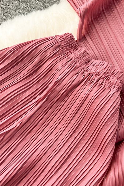 Summer New Irregular Loose Shirt Pleated High Waist Wide Leg Long Pants Women's Set
