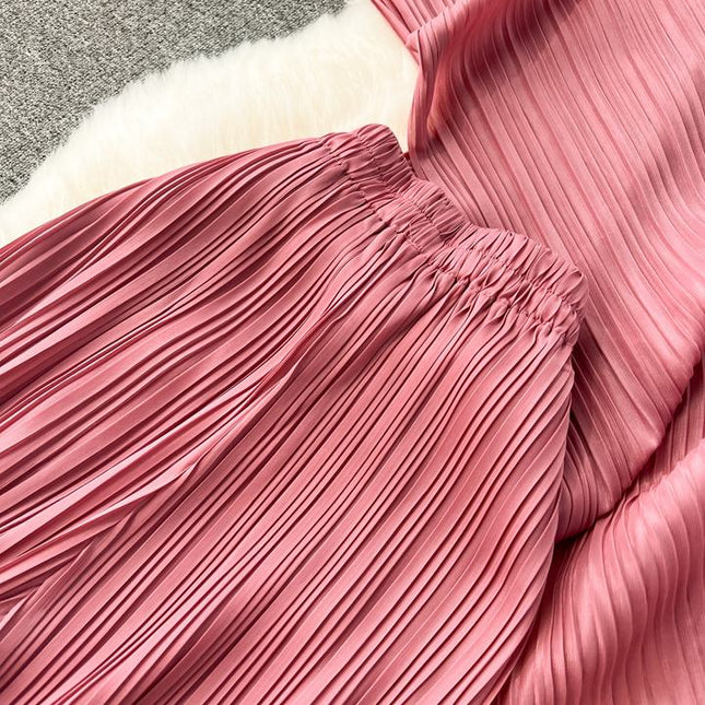 Summer New Irregular Loose Shirt Pleated High Waist Wide Leg Long Pants Women's Set