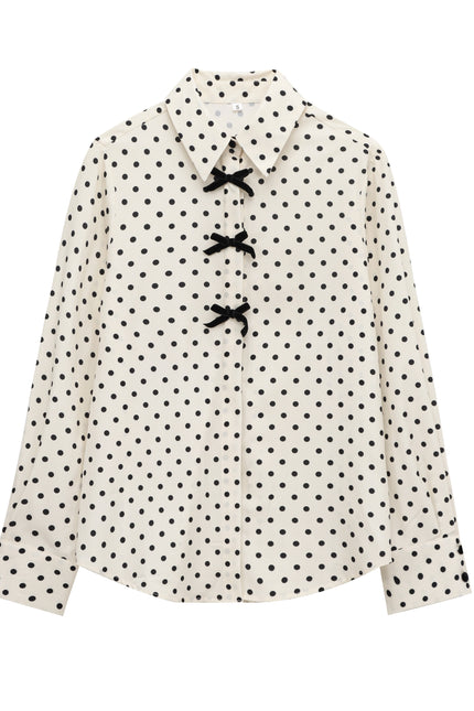 3 Colorway Front Bow Tie Turn Down Collar Long Sleeve Casual Fashion Blouse Tops for Women