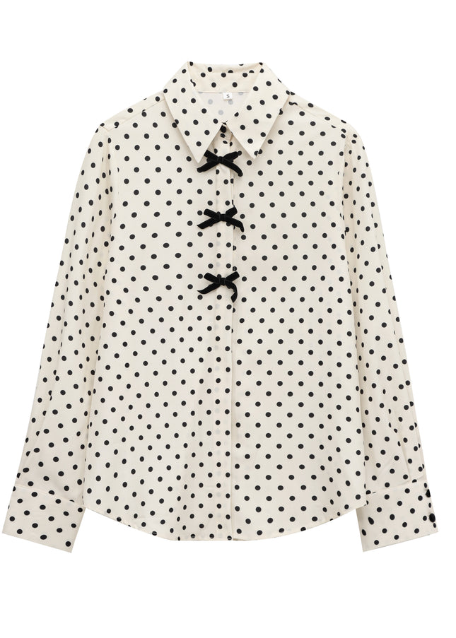 3 Colorway Front Bow Tie Turn Down Collar Long Sleeve Casual Fashion Blouse Tops for Women
