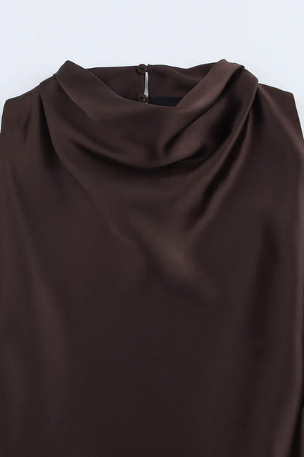 Crew Neck Sashes Brown Color Sleeveless Casual Fashion Maxi Summer Dress for Women