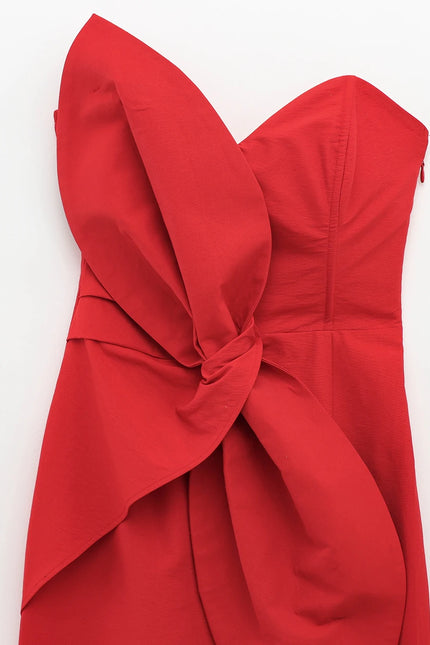 2 Colorway Solid Color Strapless Front Bow Tie Casual Fashion Summer Long Dress for Women