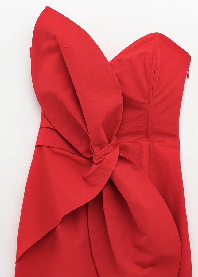 2 Colorway Solid Color Strapless Front Bow Tie Casual Fashion Summer Long Dress for Women