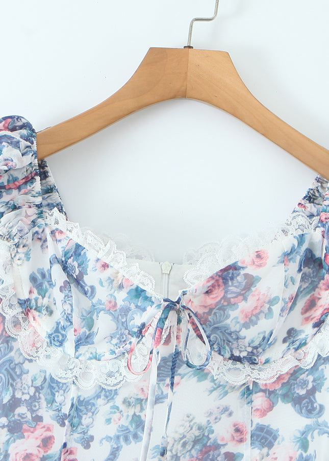 Floral Print Shoulder Strap Lace up Multi Color Casual Fashion Summer Mini Dress for Women