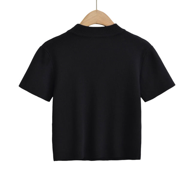 2 Colorway Front Hollow Out Solid Color Short Sleeve Crew Neck Casual Fashion Women Plain t Shirt