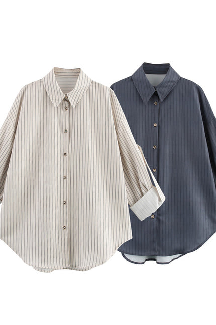 2 Colorway Turn Down Collar Long Sleeve Buttons up Striped Print Casual Fashion Tops Blouse for Women