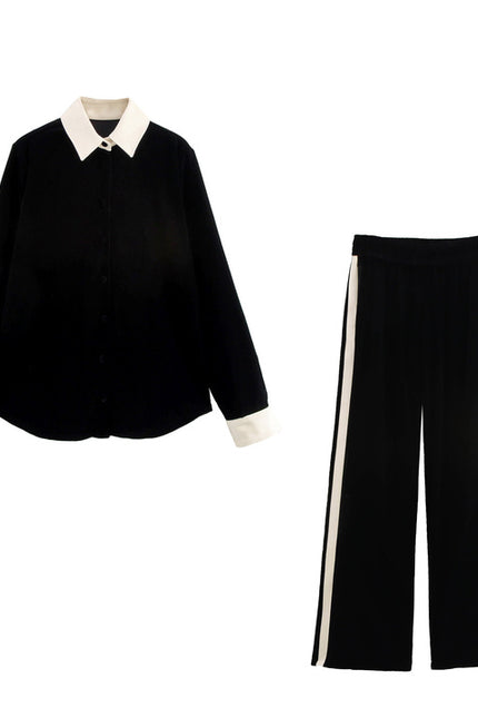 Turn Down Collar Black Color Long Sleeve Buttons up Casual Fashion Shirts Tops Blouse for Ladies