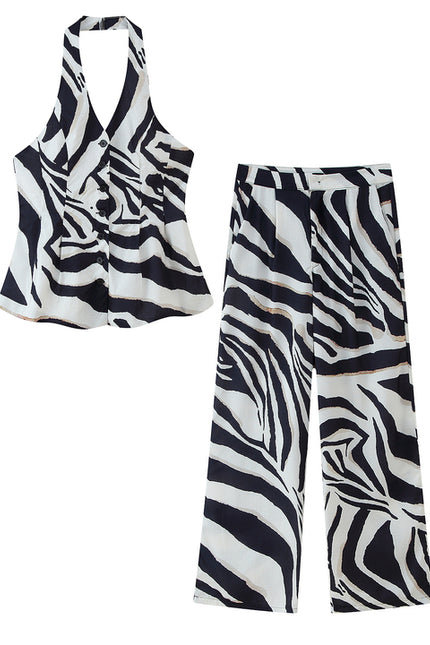 Buttons up Animal Print Black White Color Back Hollow Out Casual Fashion Halter Vest Waistcoat for Women