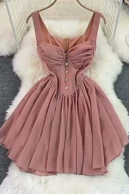 Verão A linha Vestido Curto Sem Mangas Cor Sólida Cintura Alta Deslizamento Sexy Dress