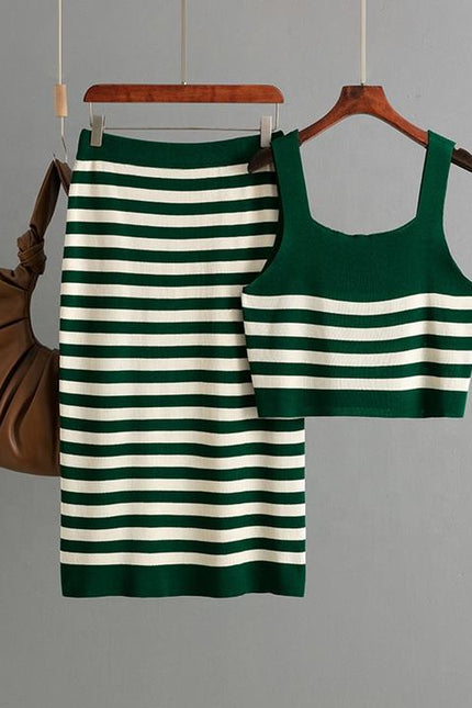 2025 New Set Women Two Pieces Set Knit Skirt Stripe Set