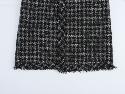 Square Collar Long Sleeve Plaid Pattern Buttons up Casual Fashion Tweed Long Dress for Women
