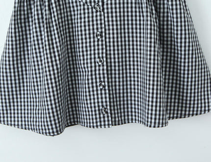 2 Colorway Spaghetti Strap Plaid Pattern Buttons up Casual Fashion Cotton Mini slip Dress for Women