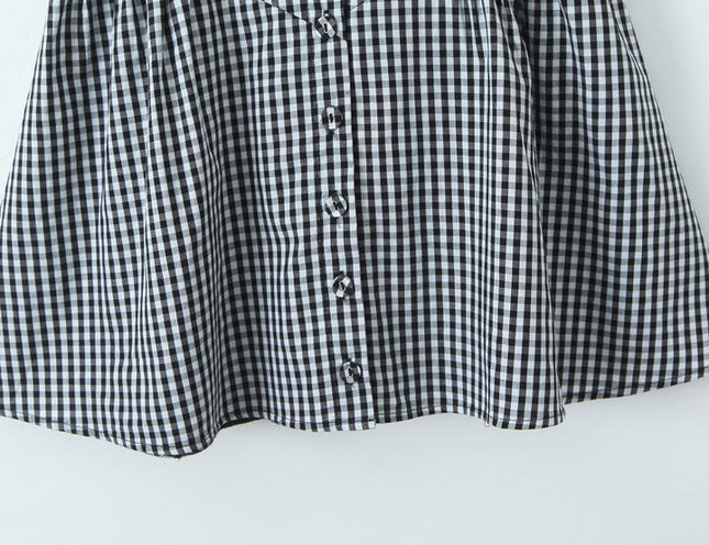 2 Colorway Spaghetti Strap Plaid Pattern Buttons up Casual Fashion Cotton Mini slip Dress for Women